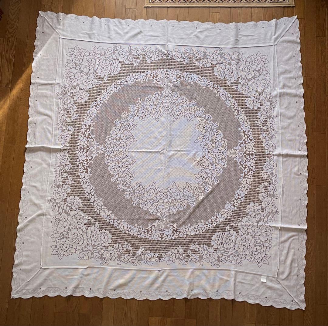 【希少】アンティークレース 200×200 刺繍風 大判 大型 マルチカバー