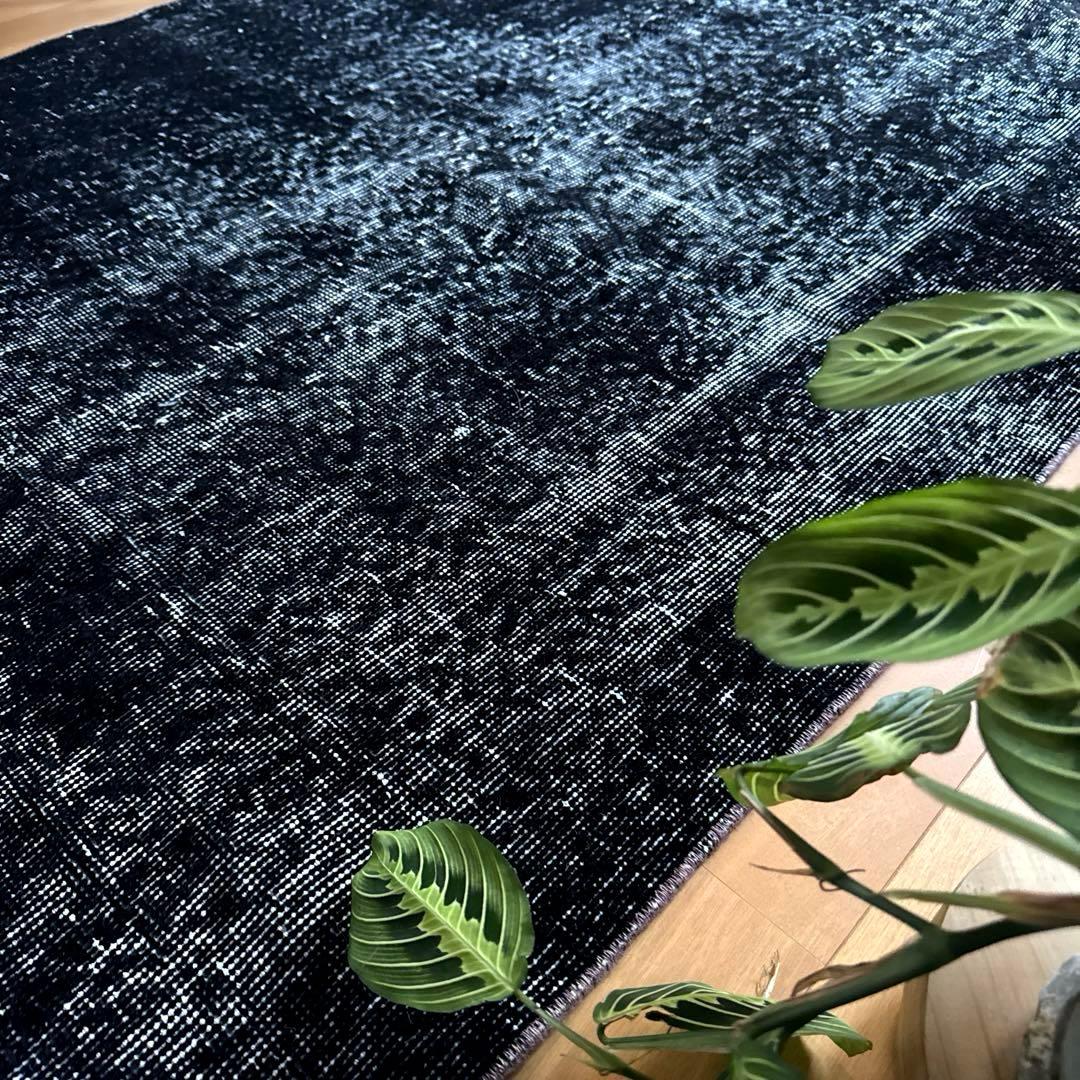 101-109×229 ブラックオーバーダイ　ワンカラー　トルコヴィンテージラグ