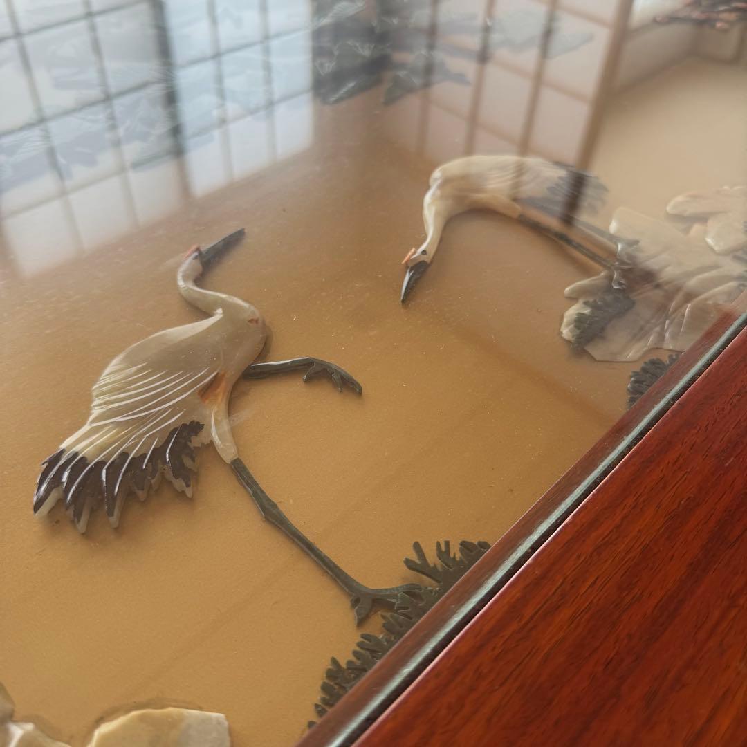 【希少品】骨董 アンティーク 松鶴ガラストップ座卓