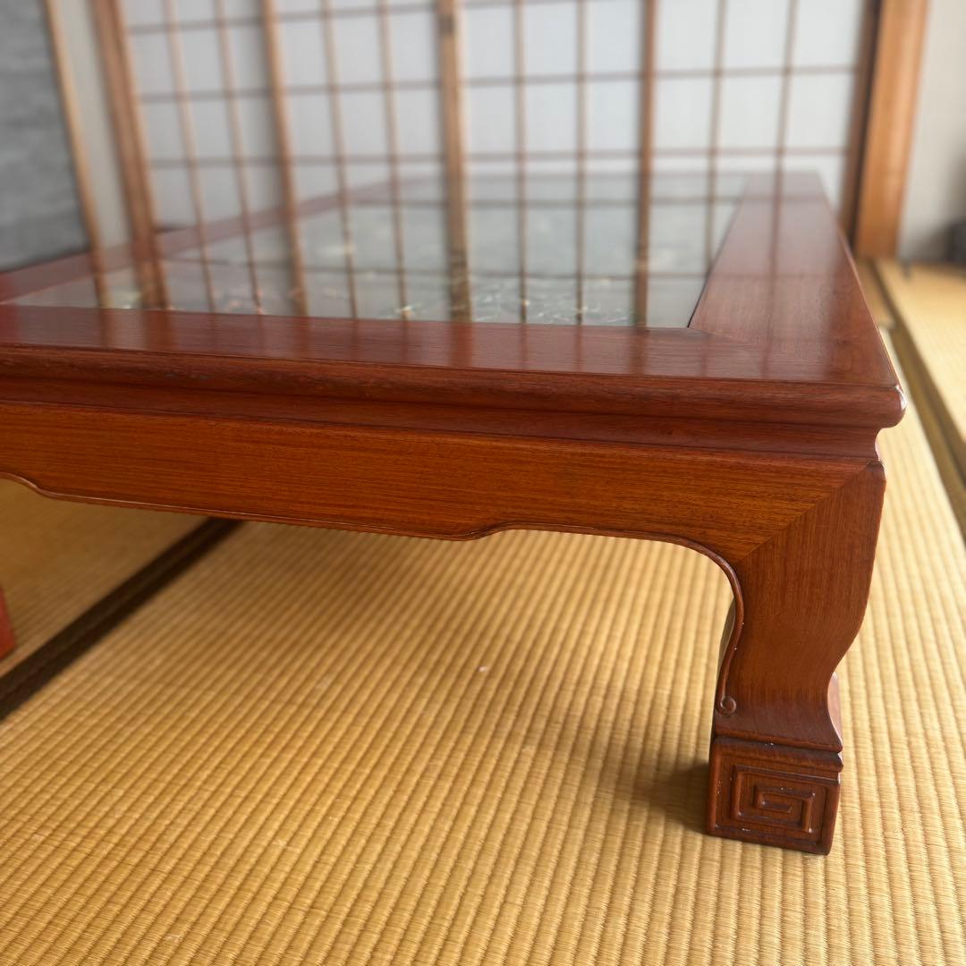 【希少品】骨董 アンティーク 松鶴ガラストップ座卓