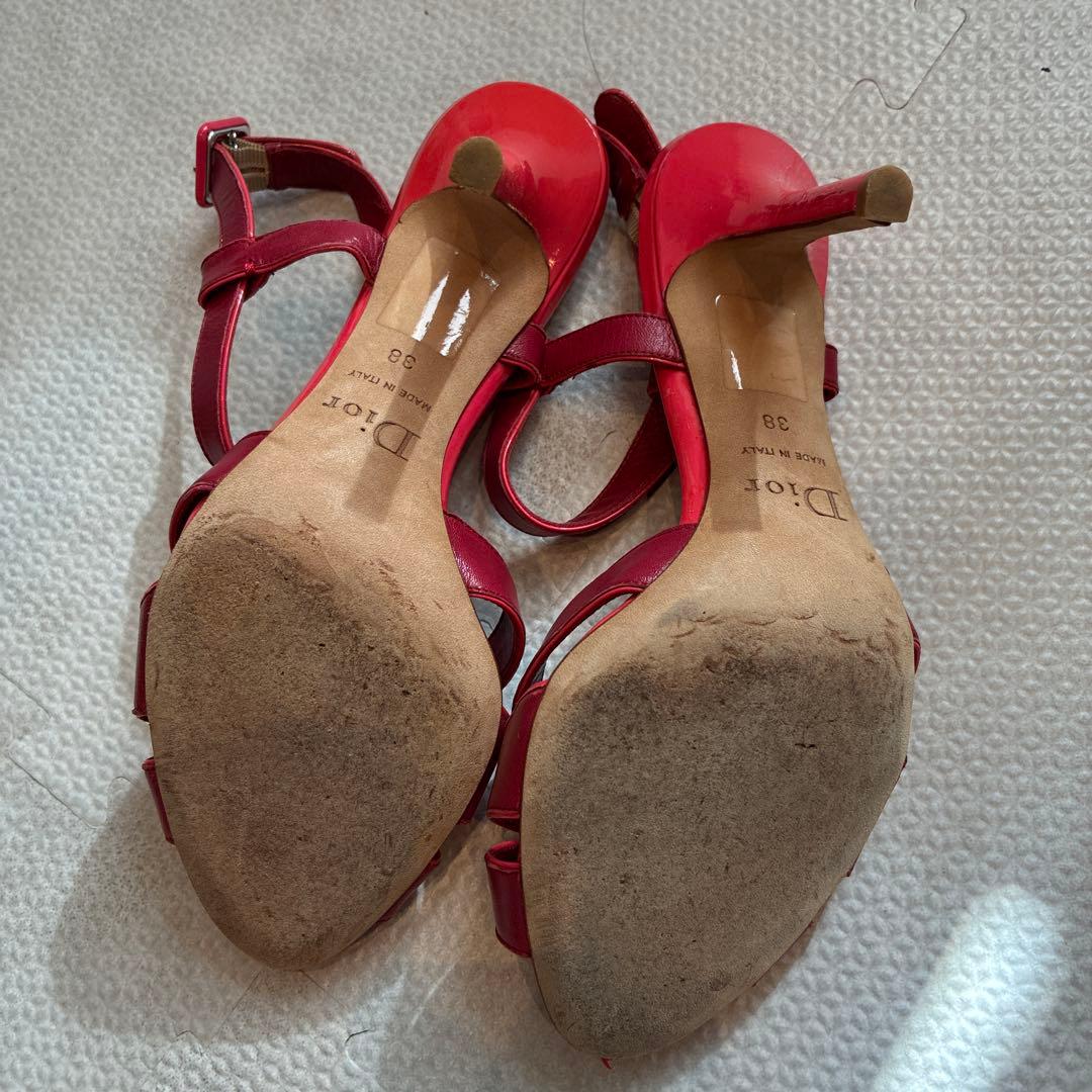 美品　Christian Dior レッド ストラップサンダル