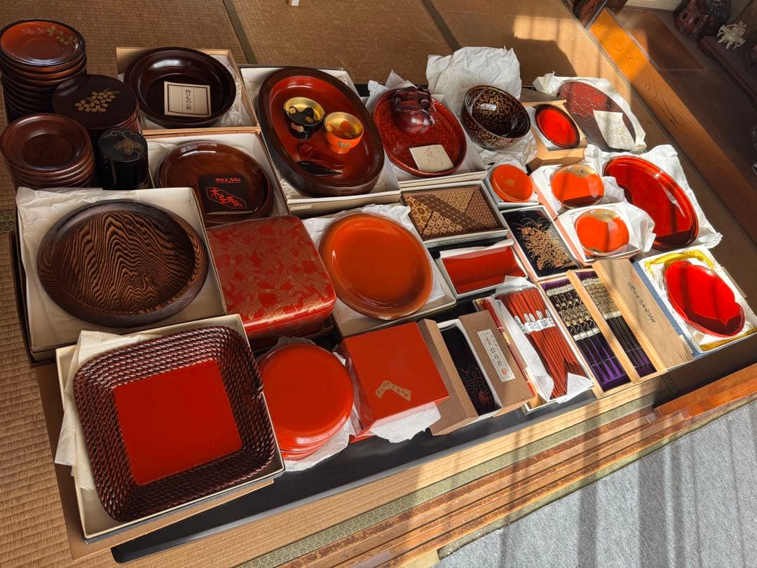ラ*ん様 漆器 輪島塗・鎌倉彫等 お盆 重箱 茶筒 茶匙 お椀