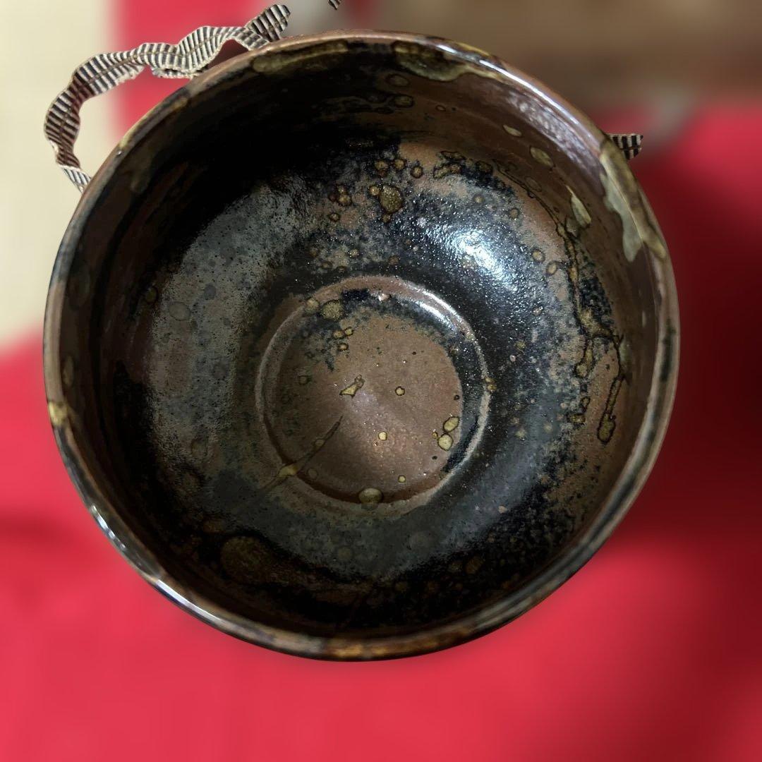 茶道具　瀬戸黒茶碗　古瀬戸黒クスリ　明治時代　骨董品　銘　八千詩　時代箱