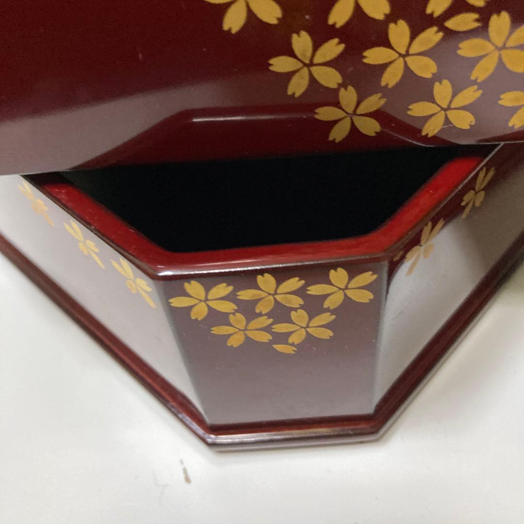 越前塗　桜　重箱　行楽弁当　朱色　二重　名品　昭和レトロ　漆器