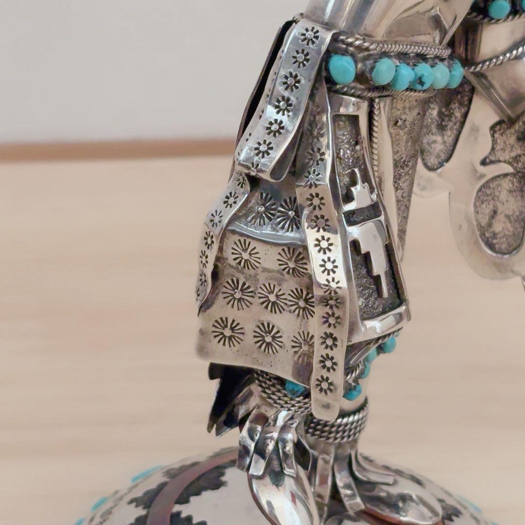 ナバホ族 スターリングシルバー カチナ イーグルダンサー シルバーターコイズ彫刻