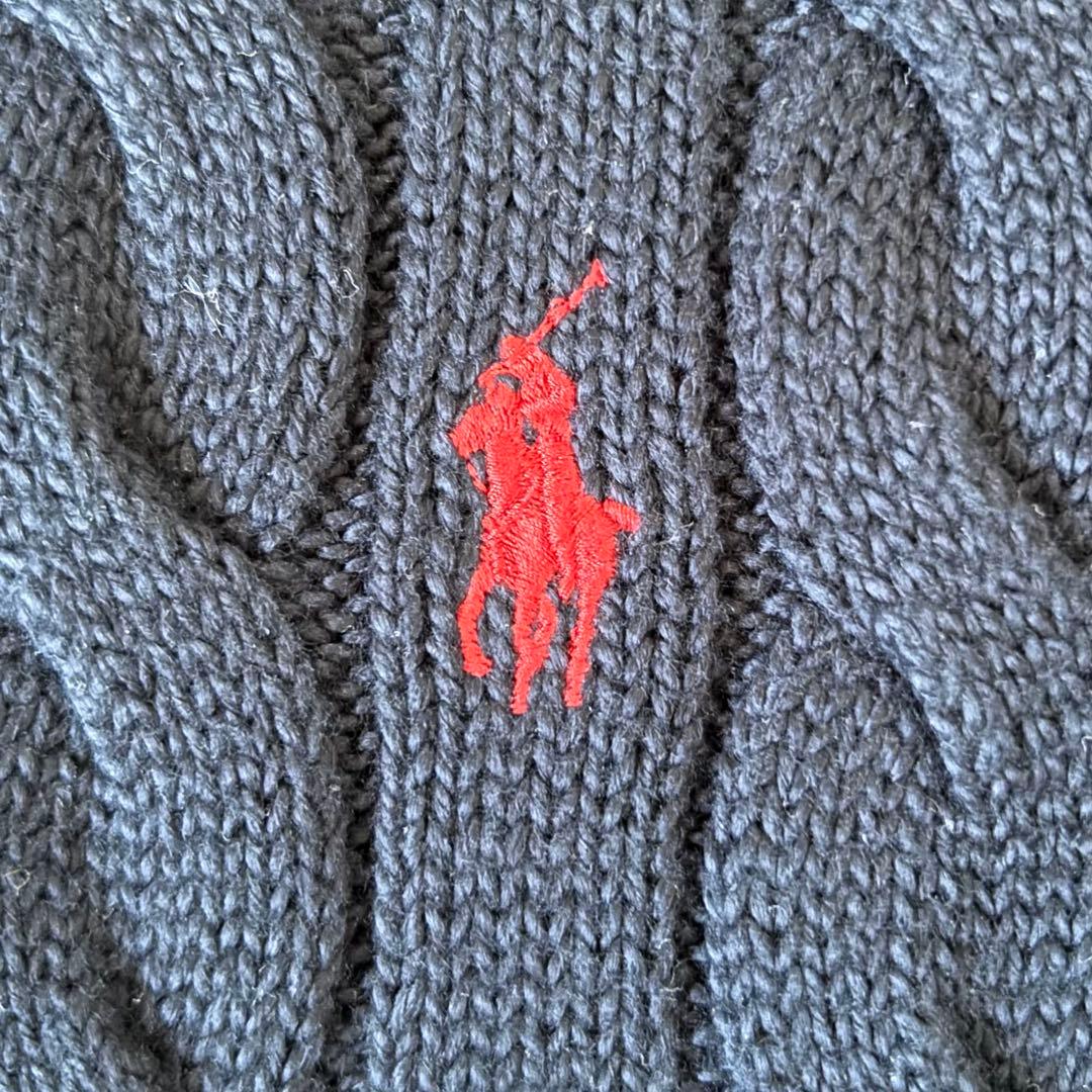 【希少✨】ポロラルフローレン　ケーブルニット　ハーフジップ　紺　大人気　刺繍　S