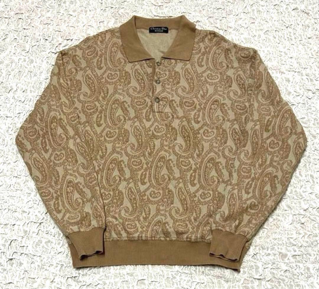【希少】 Christian Dior コットンニット ペイズリー ポロシャツ