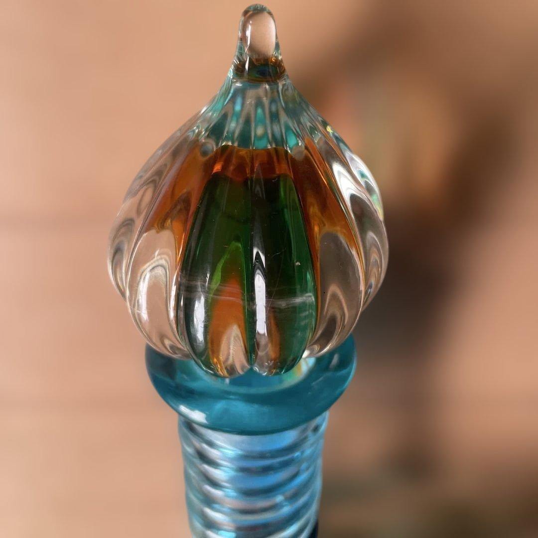 津軽びいどろ　装飾的な青緑色ガラスポット