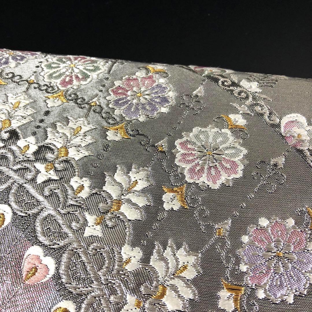 SO-406 袋帯 六通 正絹 銀箔 銀糸 金糸 孔雀 豪華