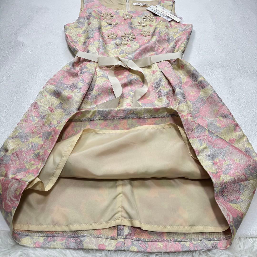 Super Beauty 花柄 ジャガード ドレス ワンピース ベルトリボン