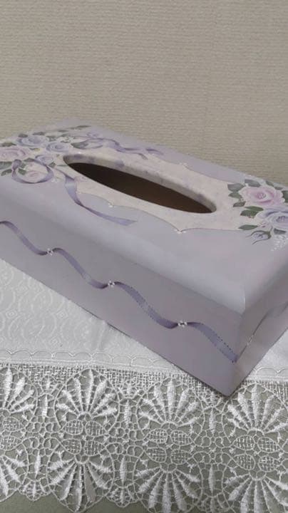 トールペイント　作品　薔薇柄ティッシュボックス