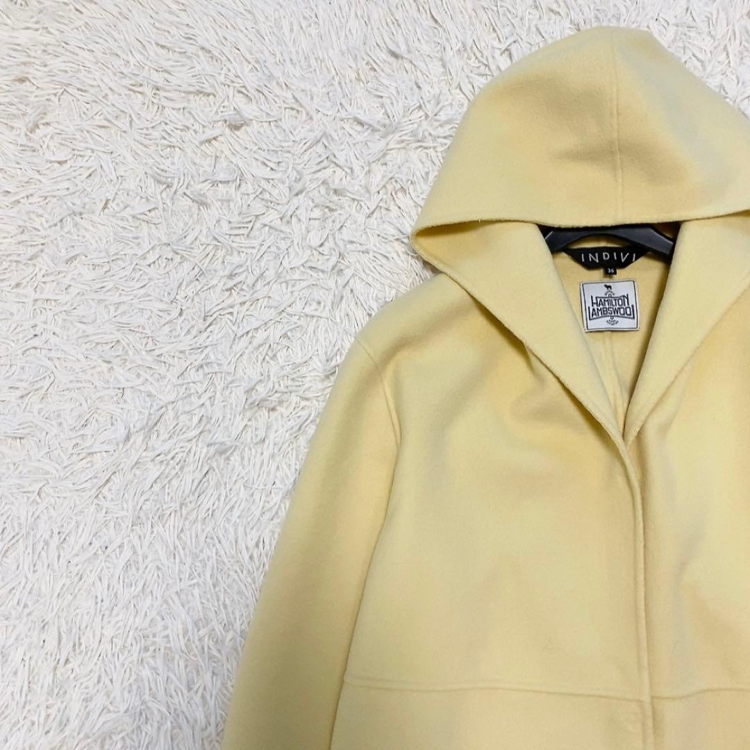 【美品】インディヴィ フーテッドリバーコート ハミルトンラムズウール 定価4万
