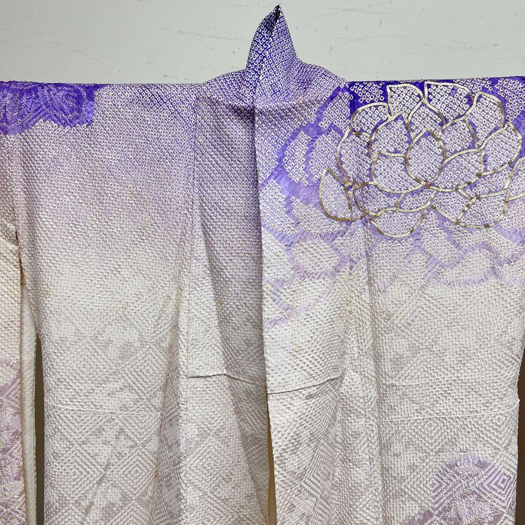 振袖　金駒刺繍　総絞り　菊　菱地紋　晴れの日　成人式　着物　013tz