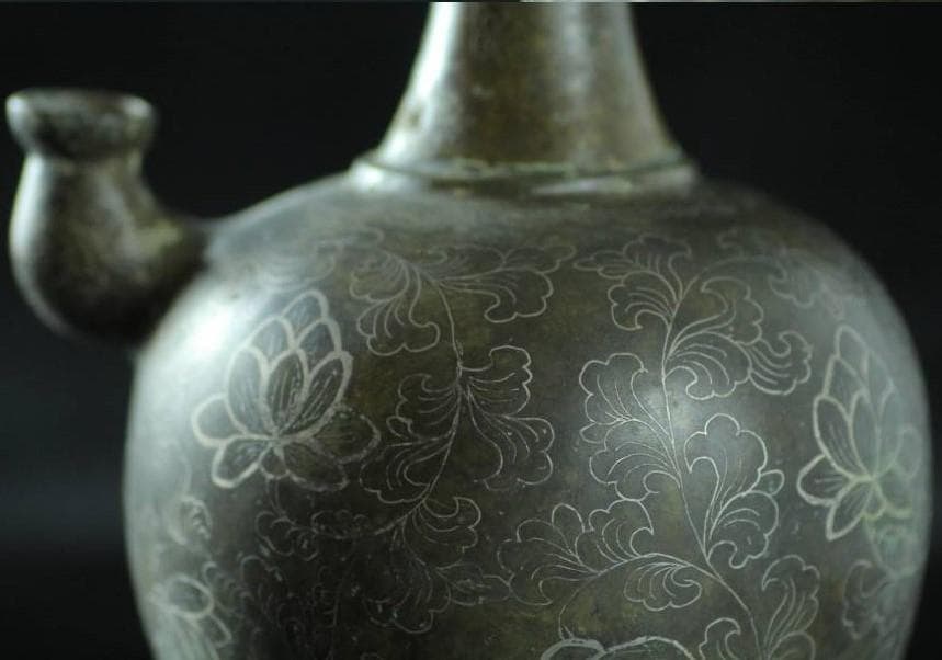 【国宝級】高麗李朝 青銅製銀象嵌 蓮華唐草紋浄瓶 検）新羅仏 仏像 統一新羅