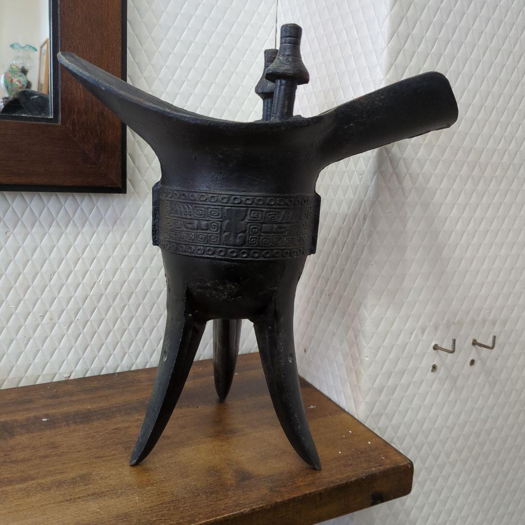 爵　特大サイズ　しゃく　古代中国　酒器　レプリカ　金属　三足