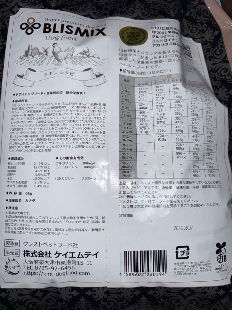 【小粒】6kg★BLISMIX ブリスミックスドッグ チキン