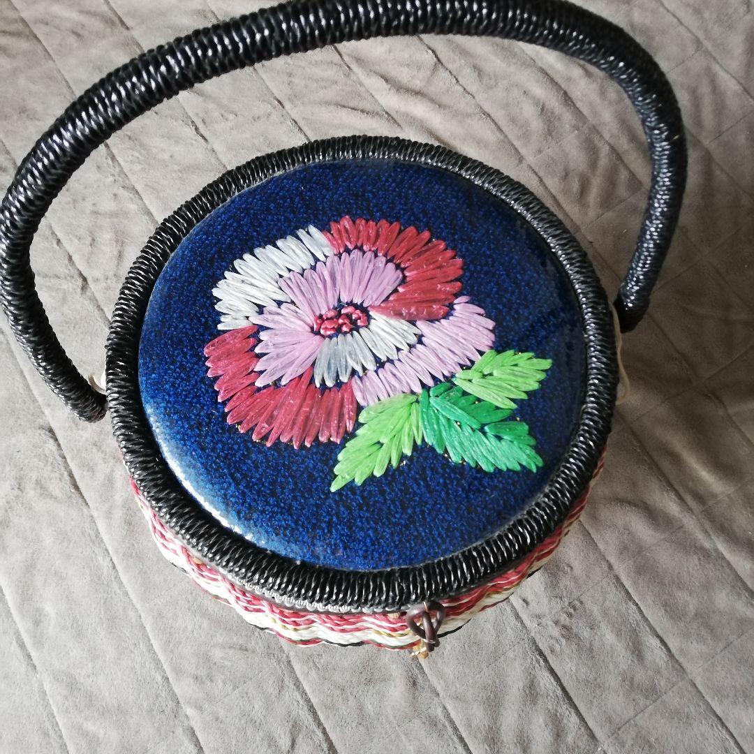 大容量　ソーイングボックス　裁縫箱　収納　バスケット　昭和レトロ　カゴ　脚付き