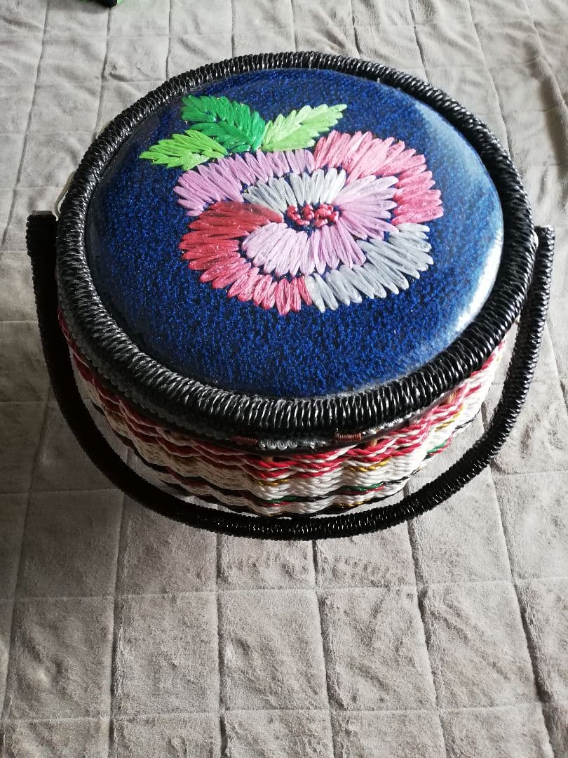 大容量　ソーイングボックス　裁縫箱　収納　バスケット　昭和レトロ　カゴ　脚付き