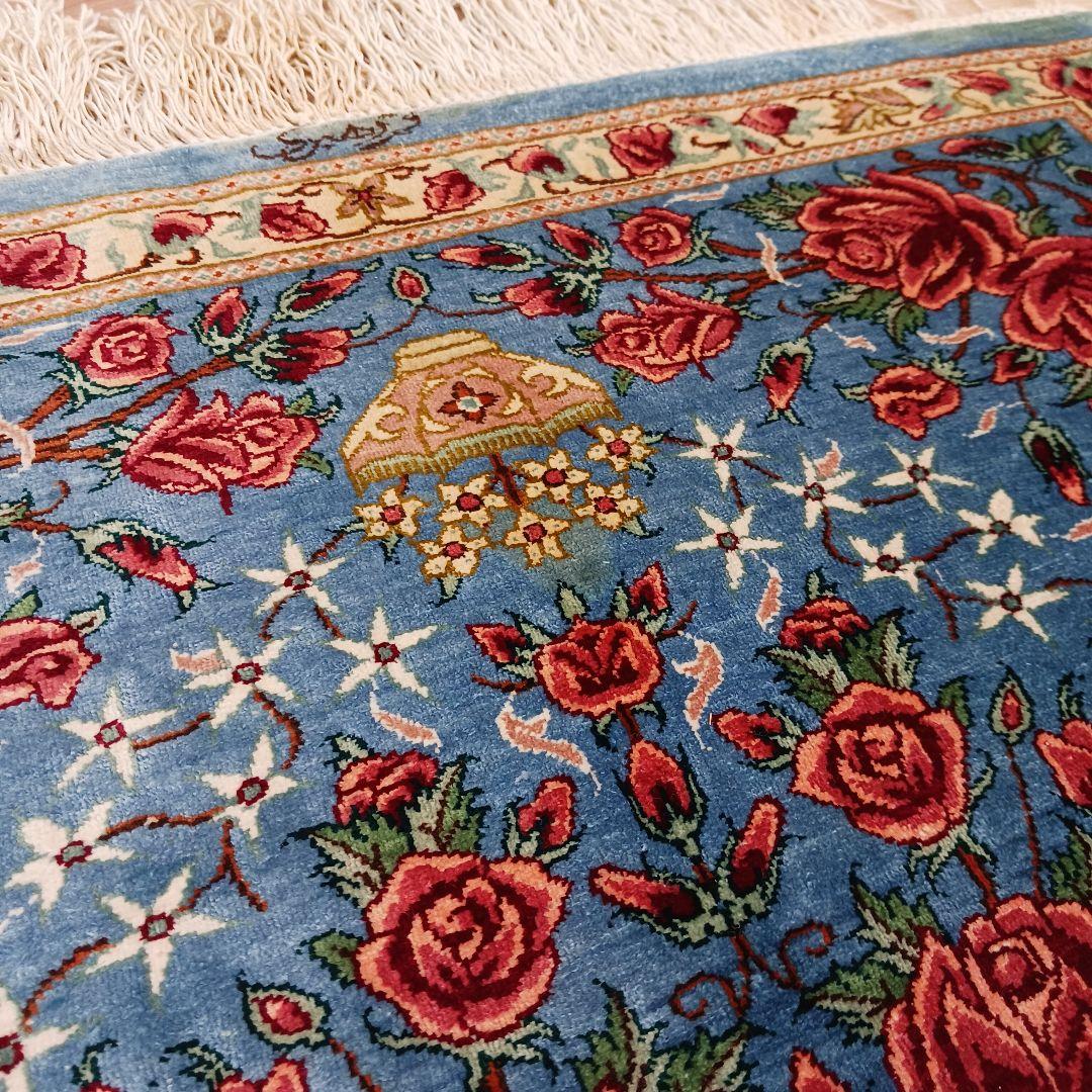 Y3321 ペルシャ絨毯 クム産 工房サイン有 シルク100％ 100万ノット