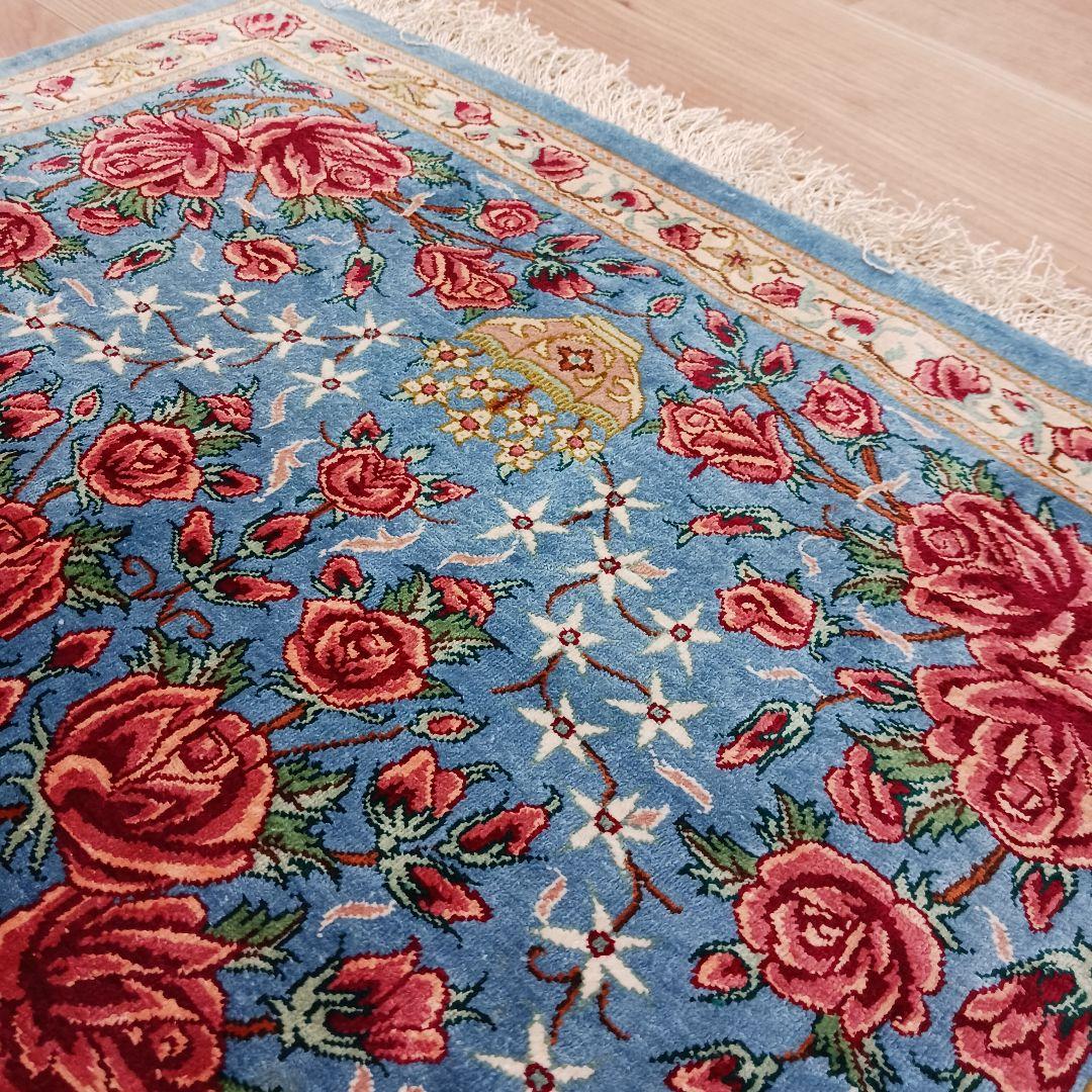 Y3321 ペルシャ絨毯 クム産 工房サイン有 シルク100％ 100万ノット