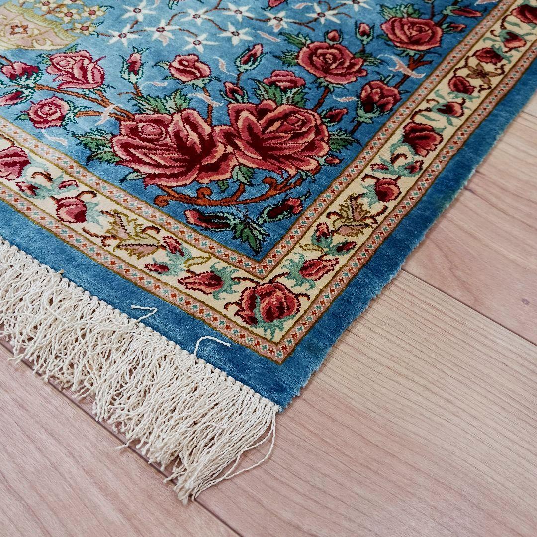 Y3321 ペルシャ絨毯 クム産 工房サイン有 シルク100％ 100万ノット