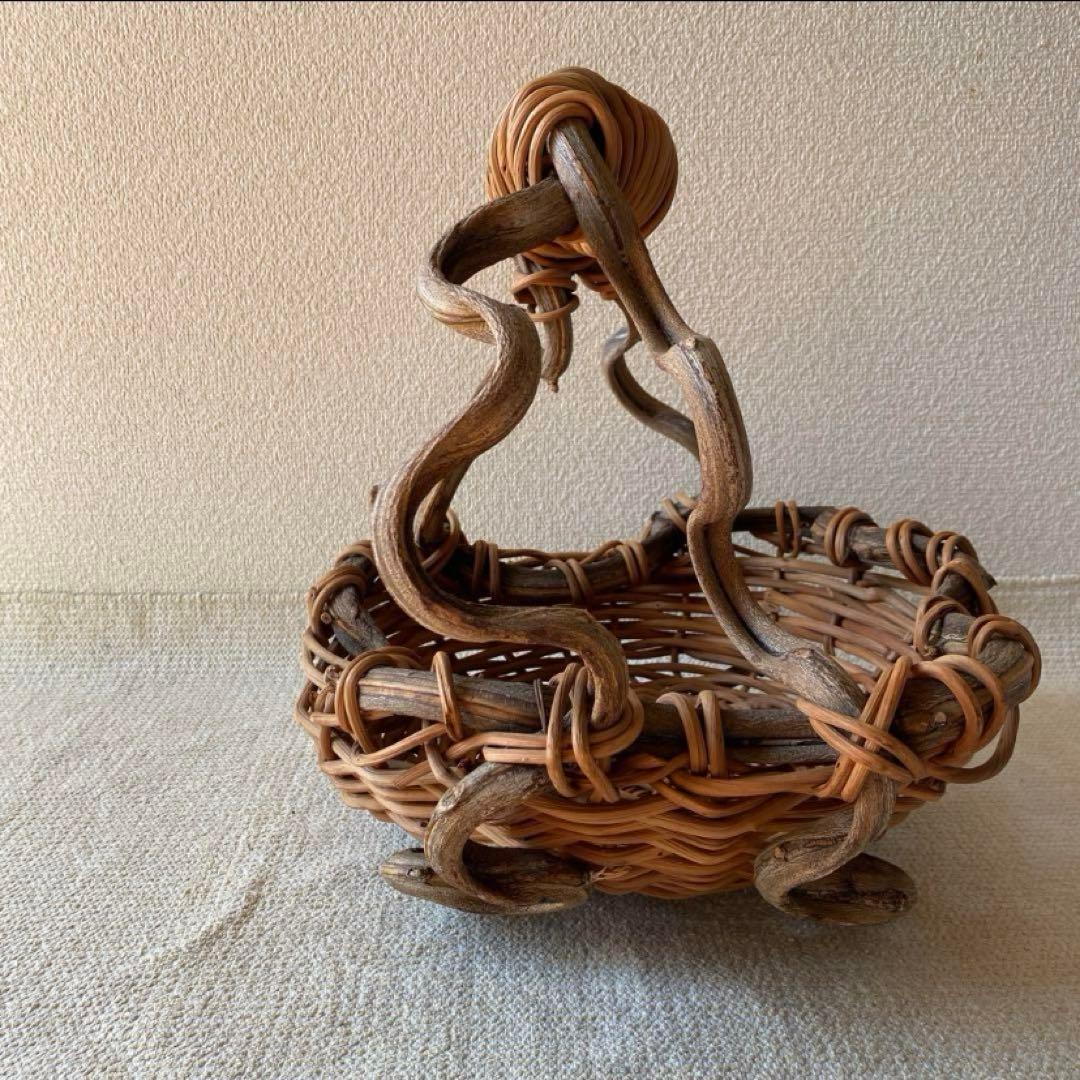 藤蔓 あけび 大籠 古籠 骨董 籠細工 ラタン 大型 フルーツバスケット パン籠