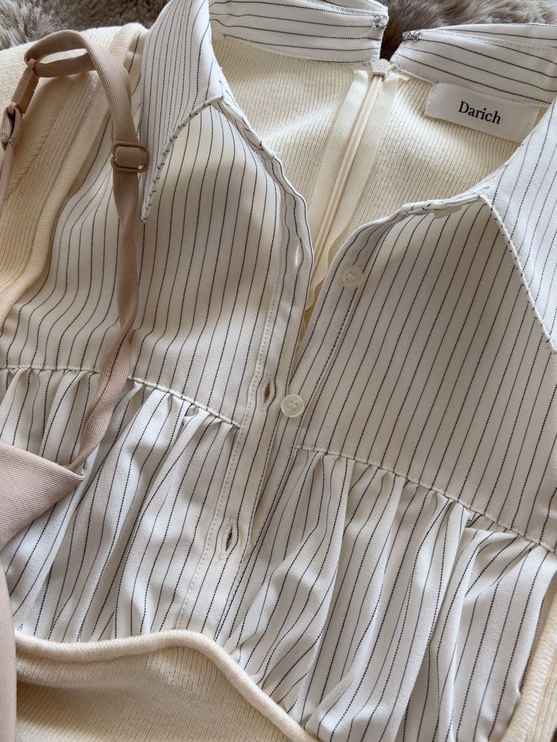 darich ネクタイシャツドッキングニットミニワンピース