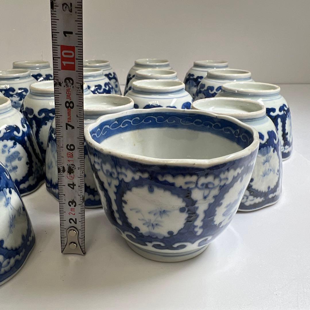 専用古伊万里　染付大猪口17客　木箱口径約8.5㎝　東Y7-0620⭐︎2Fトヒコ