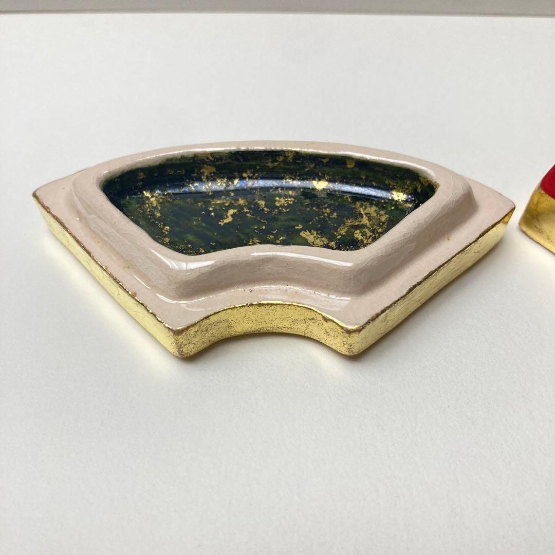 檜垣青子 扇面 松竹梅 香合 金 青子 共箱 栞付 茶道 送料込 晴 美品 楽