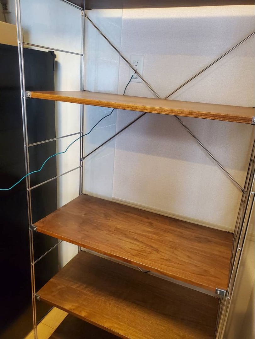 無印良品ステンレスユニットシェルフワイド大・ウォールナット材棚5段