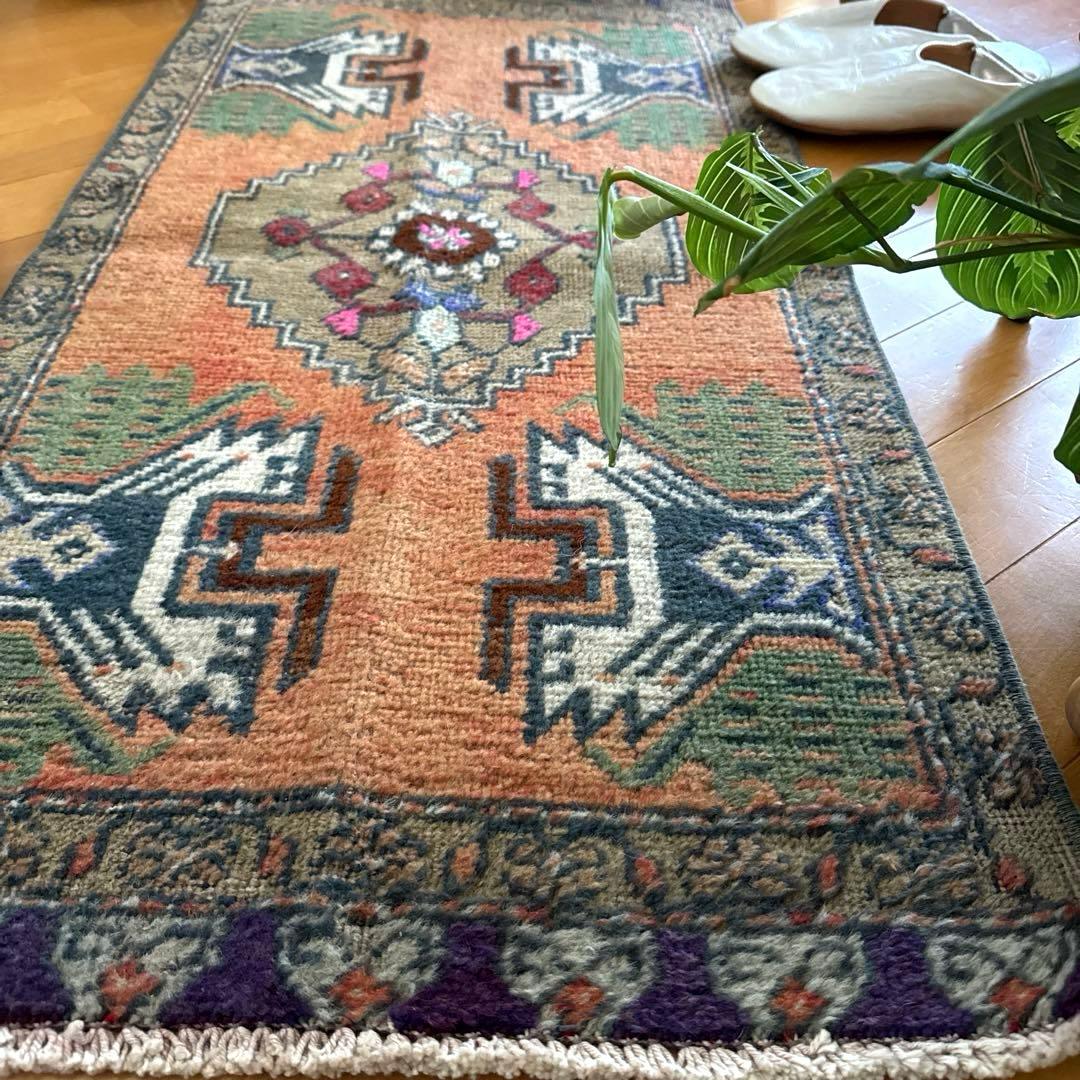 49.5×98 オレンジグラデーション　メダリオン　トルコヴィンテージラグ