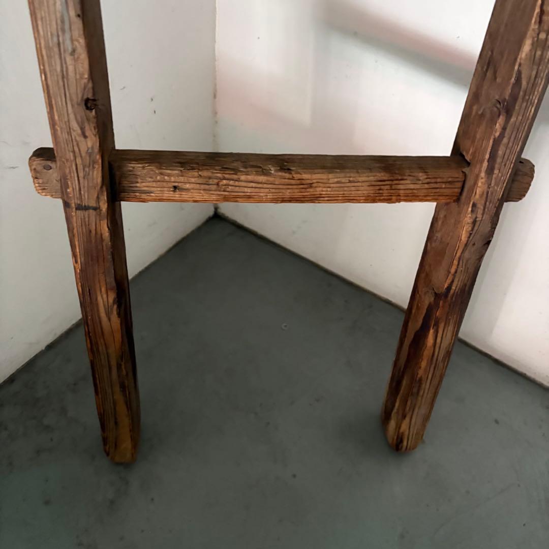 引き取り限定 昭和 レトロ 木製 古い長い梯子 ハシゴ グリーン ハンギング