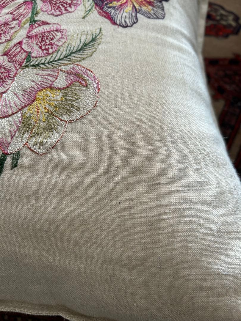 花柄刺繍 リネン クッションカバー