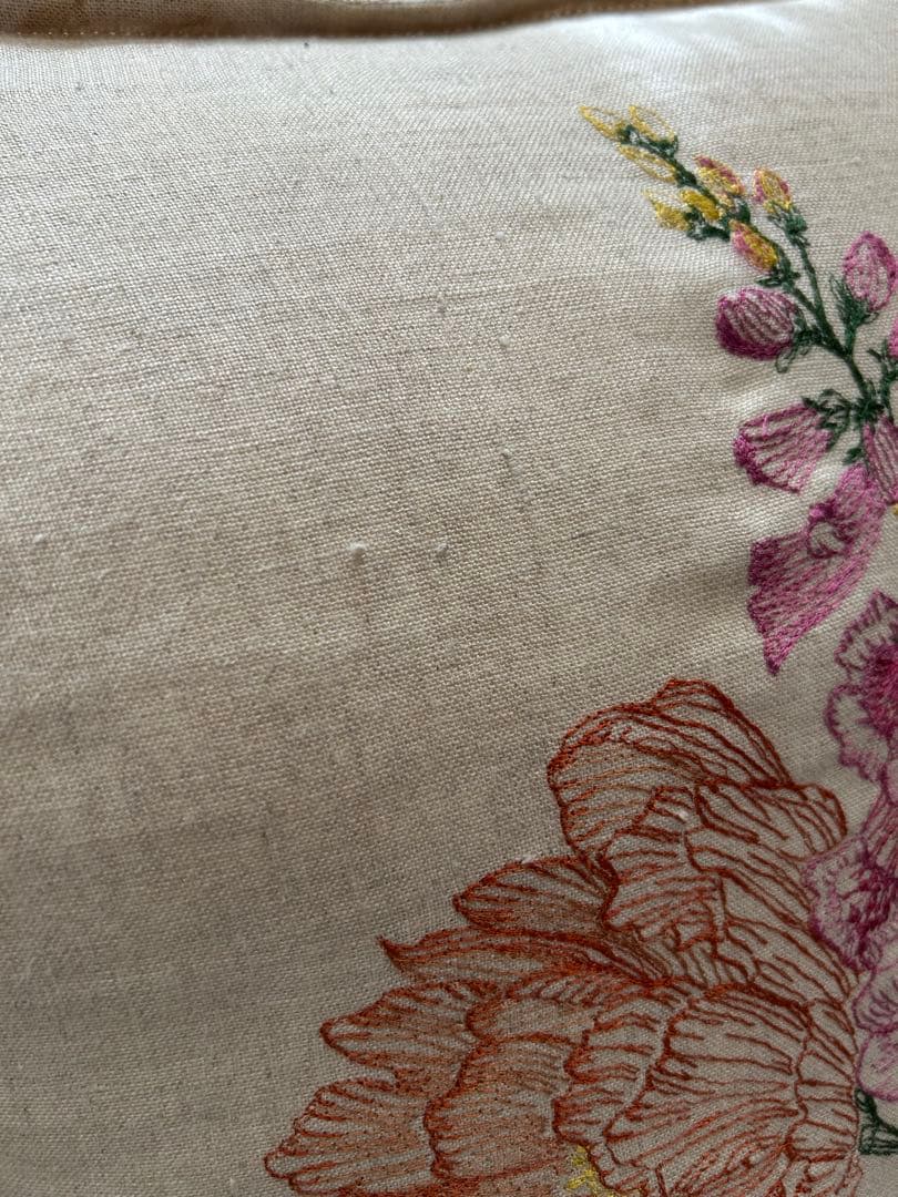花柄刺繍 リネン クッションカバー