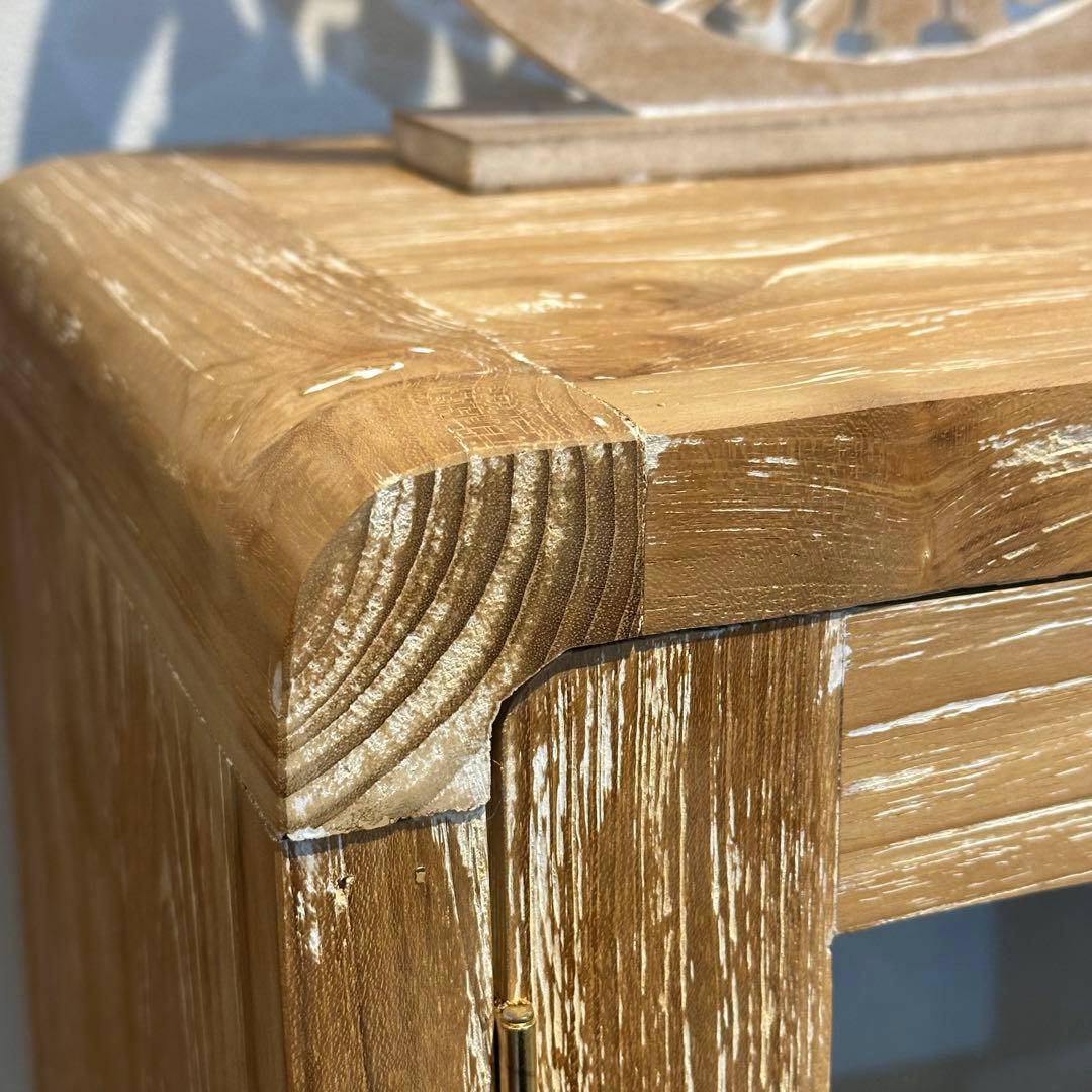 【訳ありチークガラス扉キャビネットw70×d30×h85cm 通常132,000