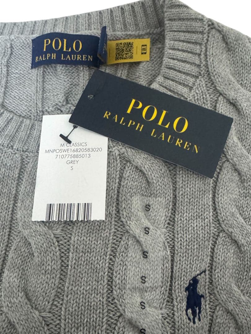 美品ポロラルフローレン ケーブルニット グレーS