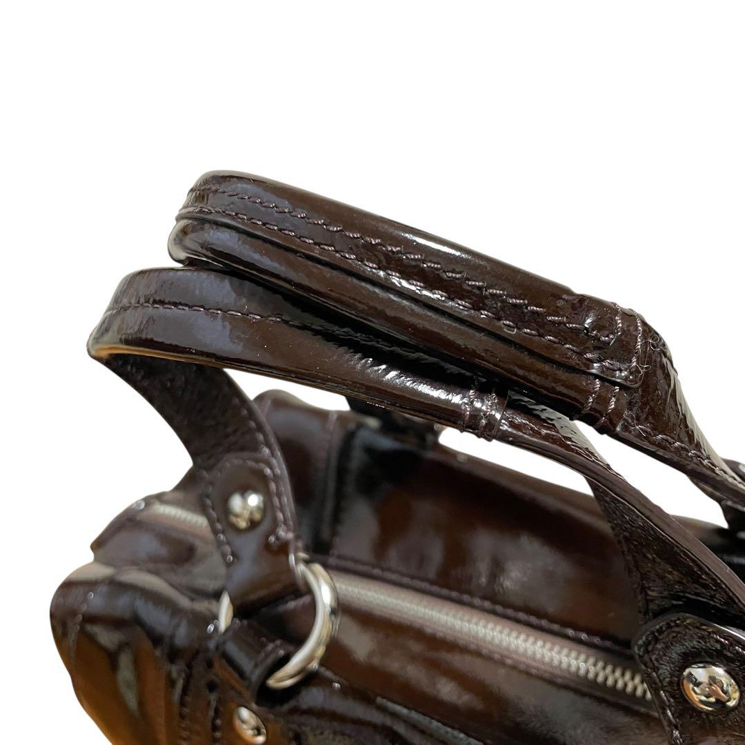 d*3様 COACH ブラウン ハンドバッグ ショルダーバッグ エナメル 2wa