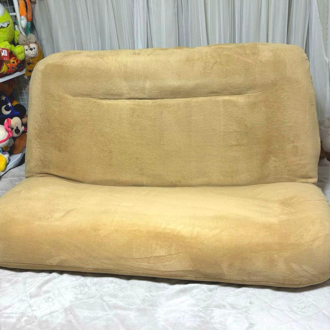 最終お値下げ‼️【LOWYA】 ソフトベージュ 2人掛けソファ　ベッド　座椅子