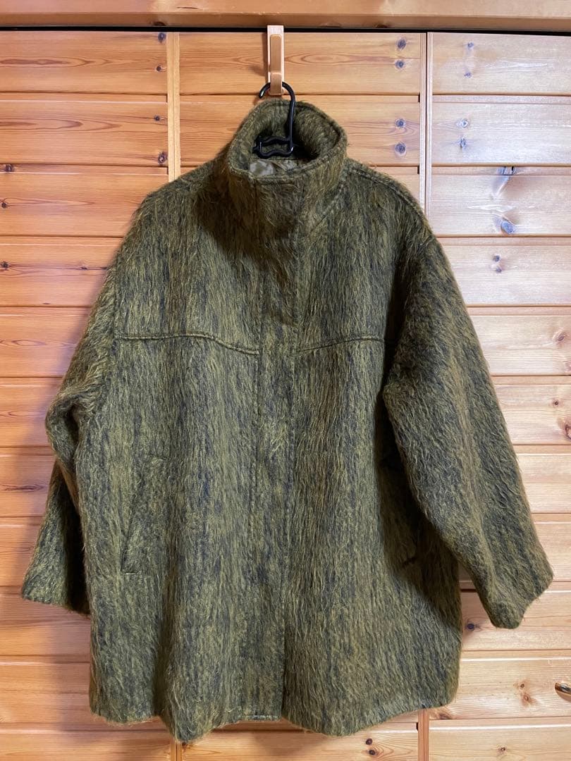 hellam シャギースタンドカラーコート マスタード