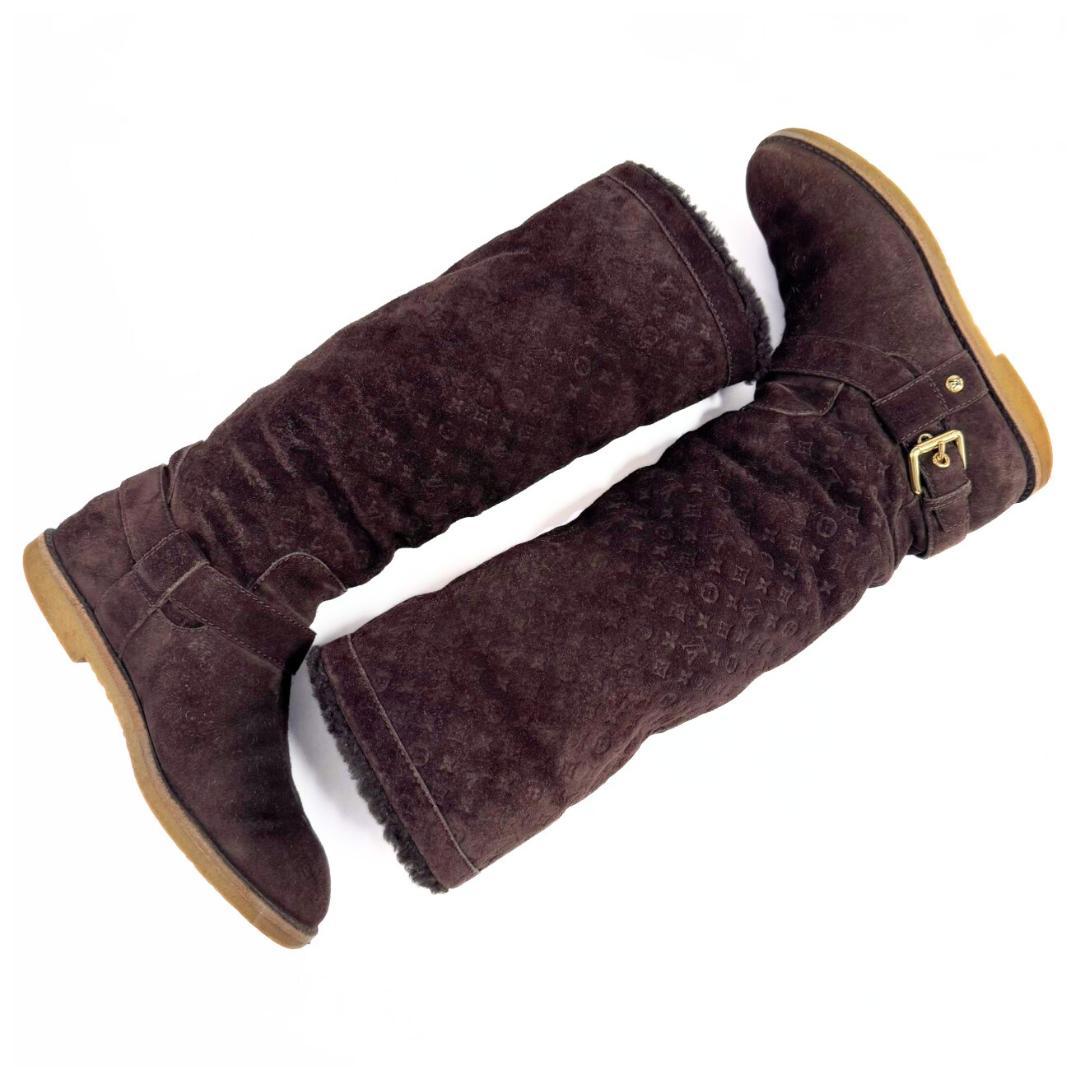 アンド ルイヴィトン スエード×ムートン ロングブーツ ブラウン 37