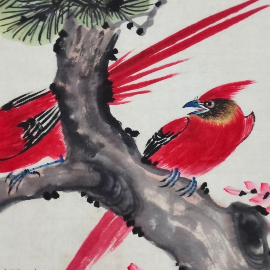 張大千 喜上眉梢 掛軸｜中国花鳥画｜松竹梅・喜鵲｜中堂 水墨画｜床の間