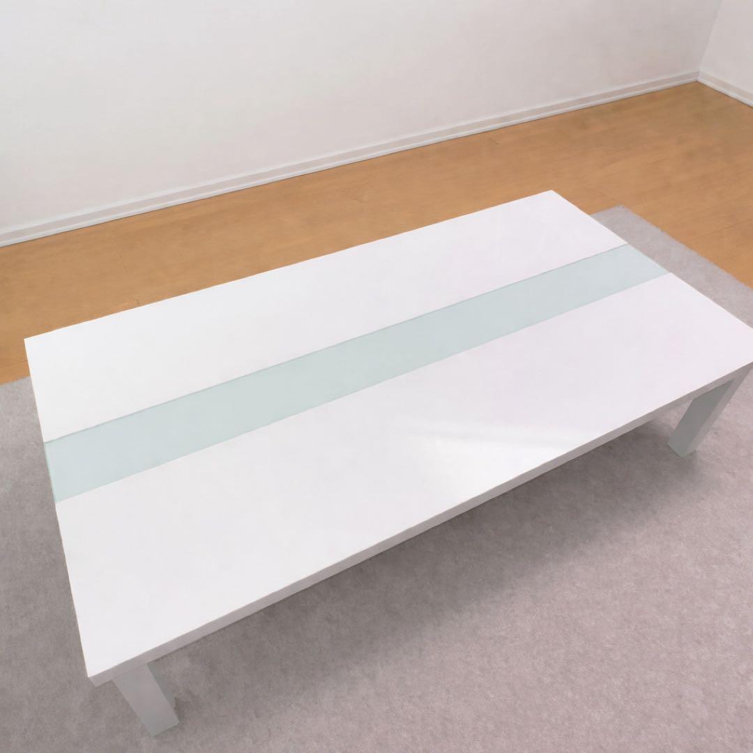 オシャレなホワイトセンターテーブル ガラステーブル 机 こたつ机 エステテーブル