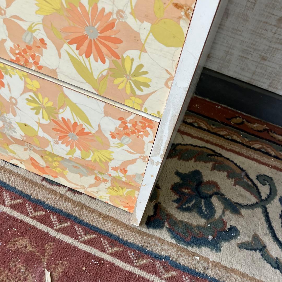 昭和レトロ 花柄 木製チェスト 7段タンス 古家具 ビンテージ ヴィンテージ 橙