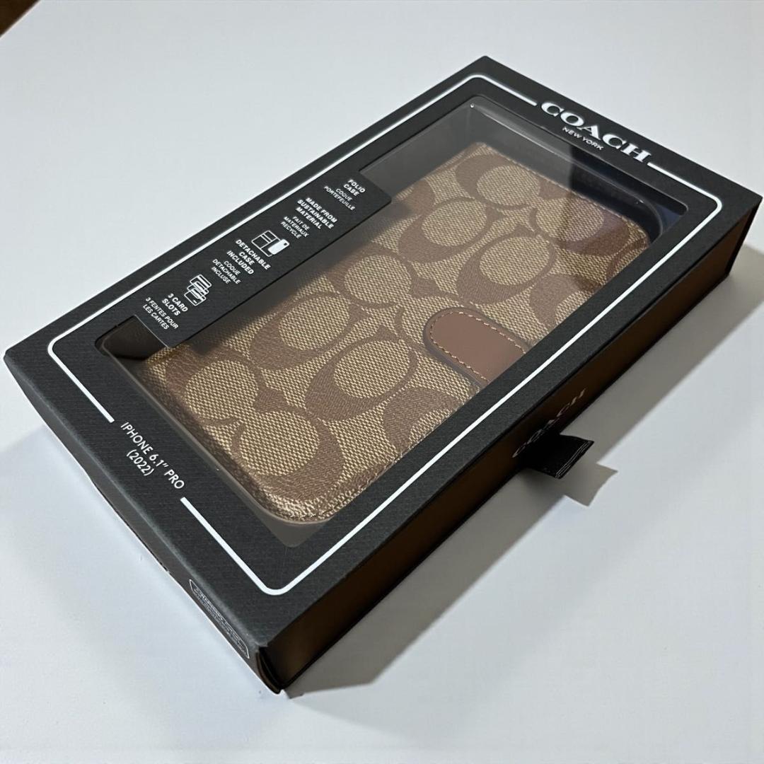 コーチ iPhone13&14 PRO 手帳型ケース シグネチャー スマホケース