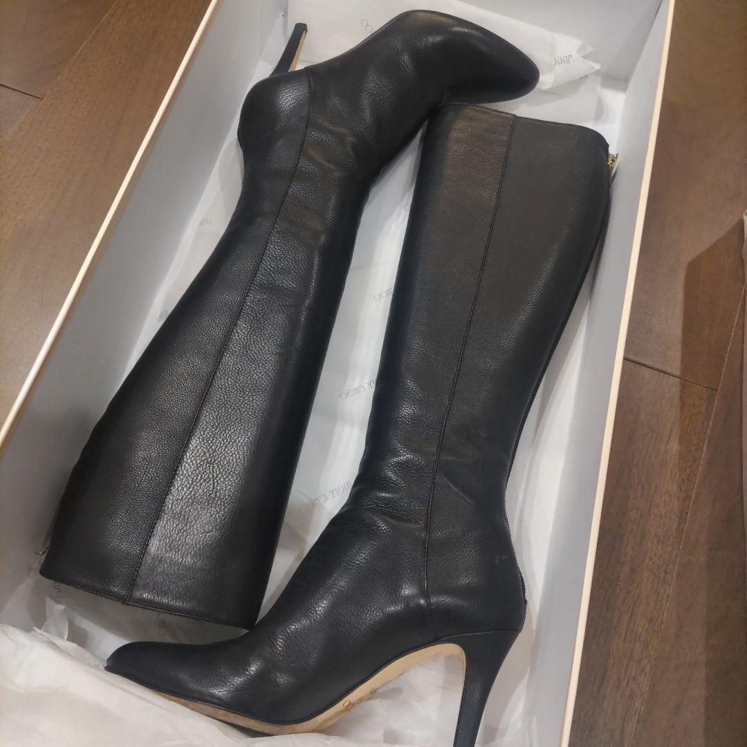 ジミーチュウ ブラックレザー ロングブーツ