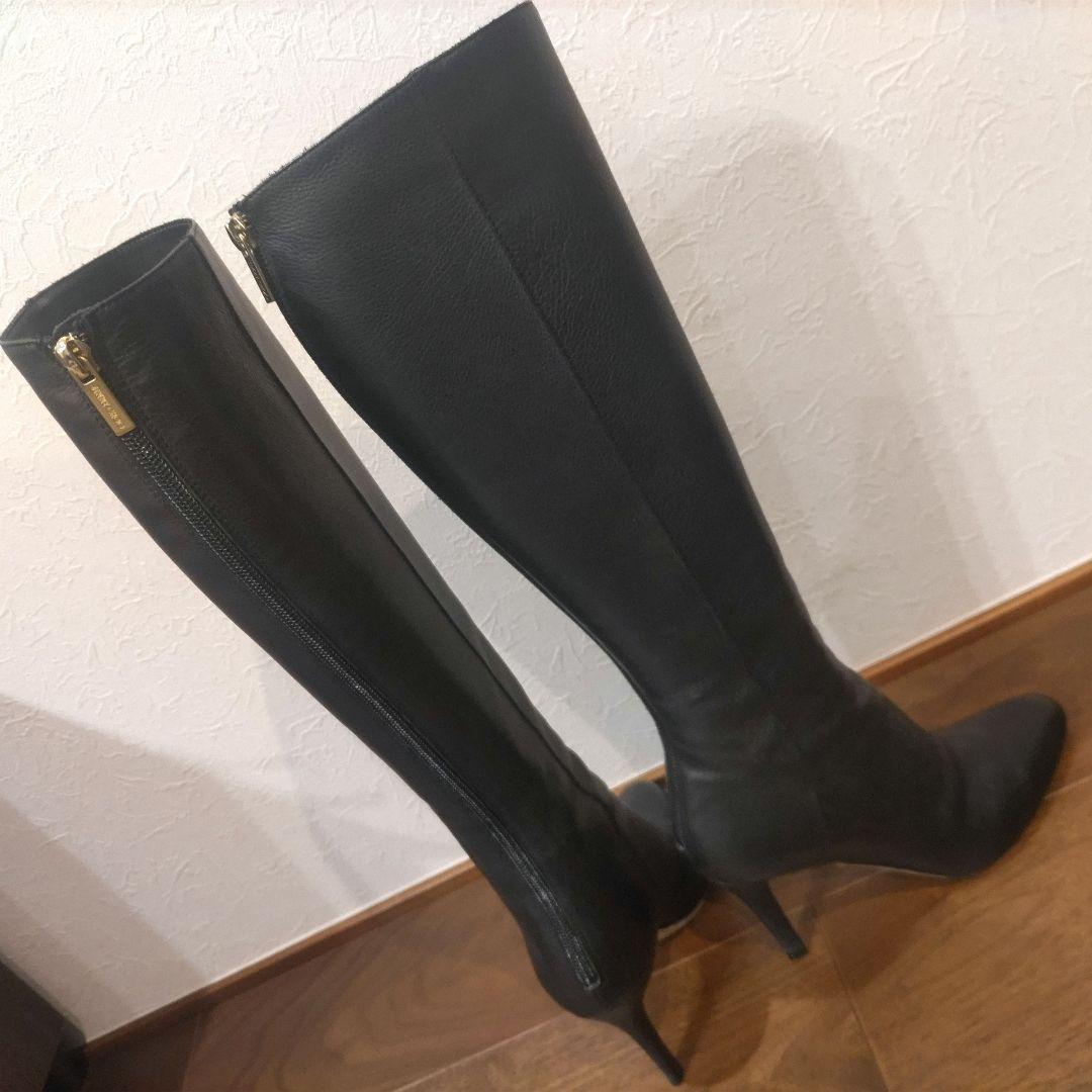 ジミーチュウ ブラックレザー ロングブーツ