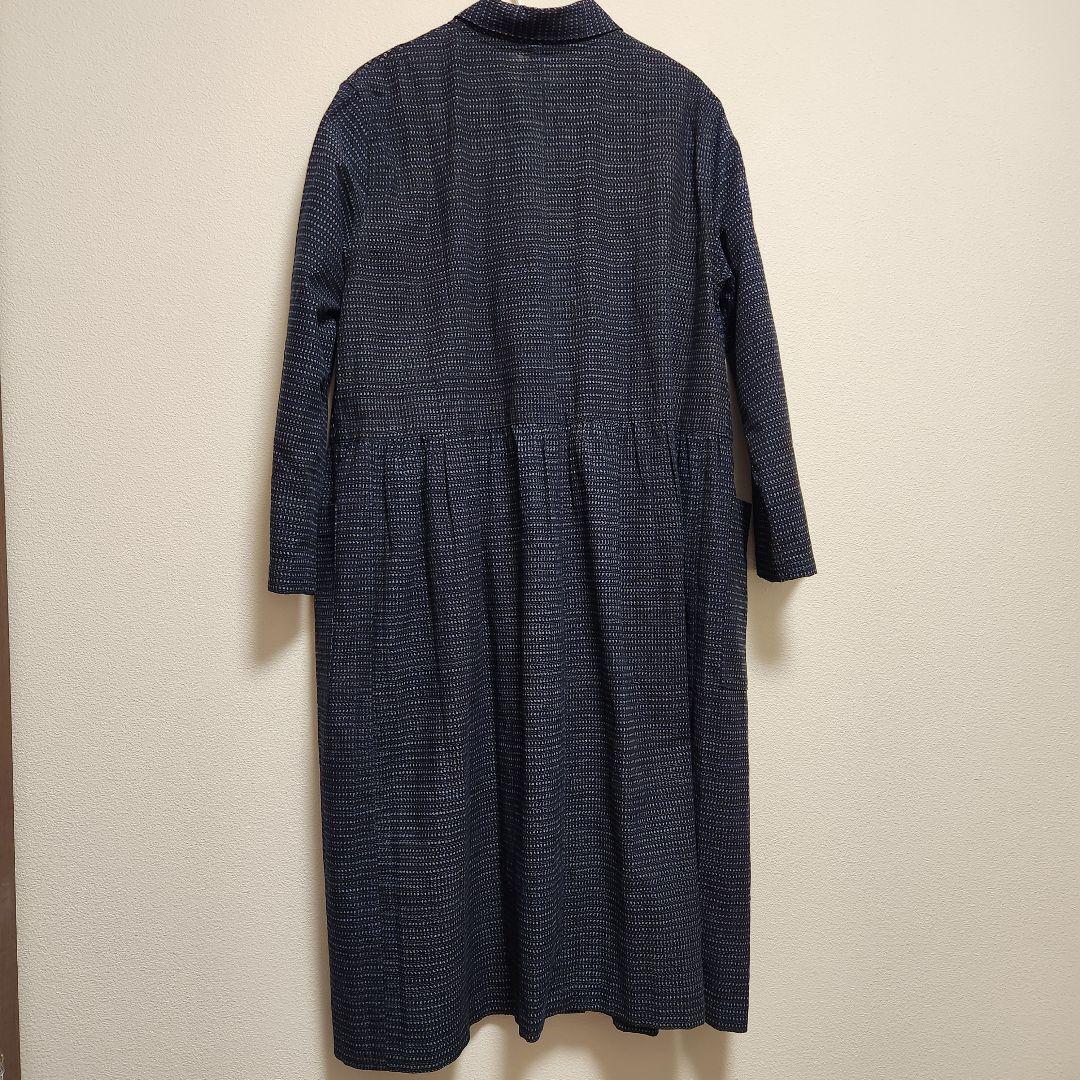 （12/31まで）　久留米絣　書生絣　リメイクコートワンピース　Lサイズ