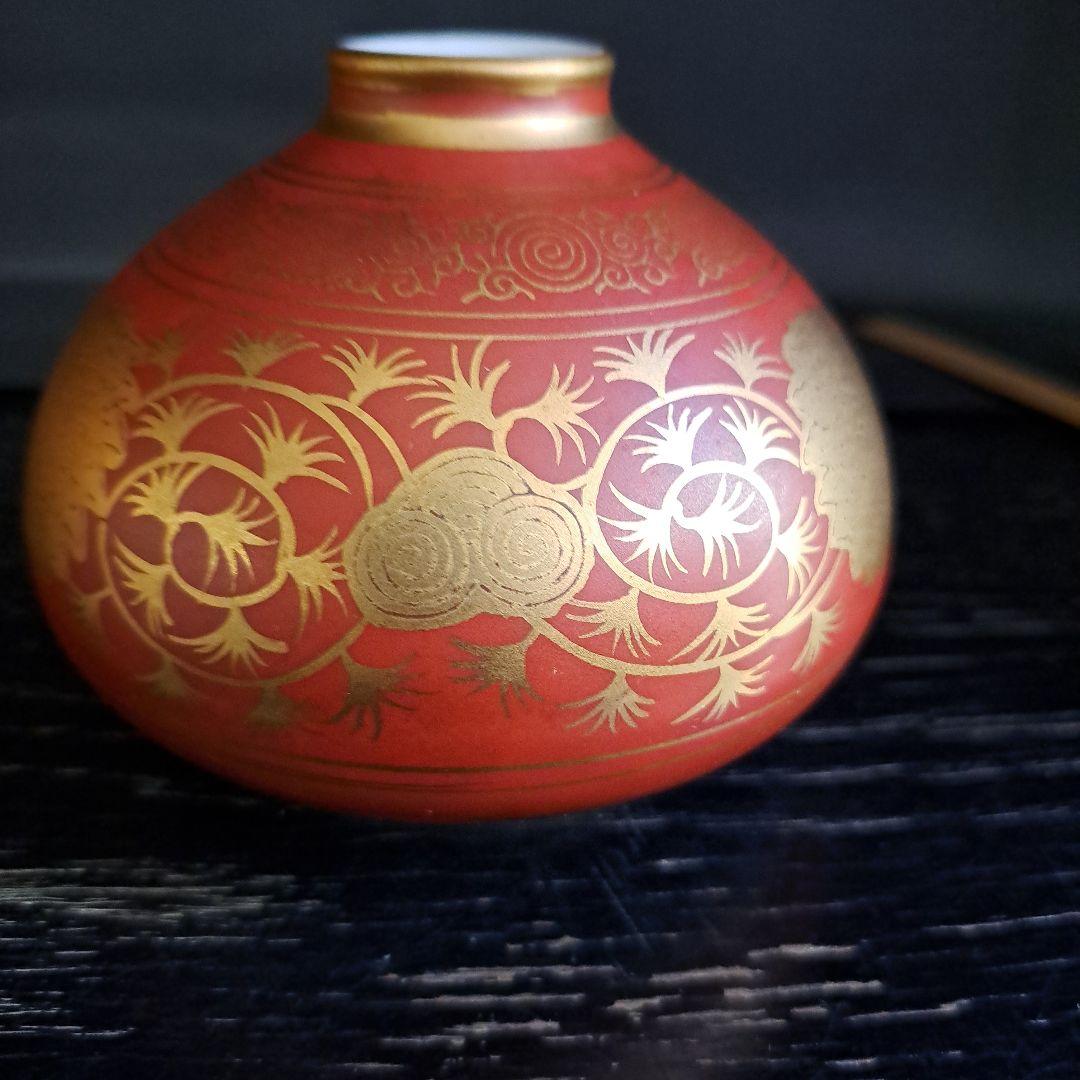 九谷　明治初期　　大日本永楽造　赤絵本金彩　油壺　大型　名入