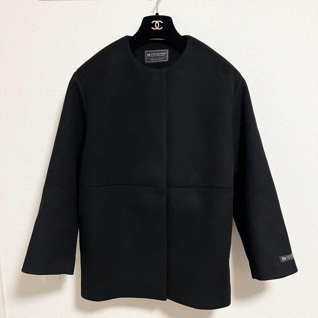 RELUME☆スーパーファインビーバークルーネックコート☆ブラック☆36