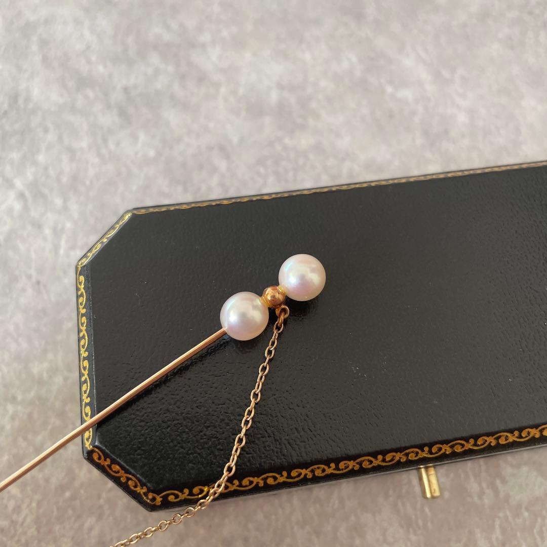 美品 MIKIMOTO ミキモト K14 パール2珠 ピンブローチ